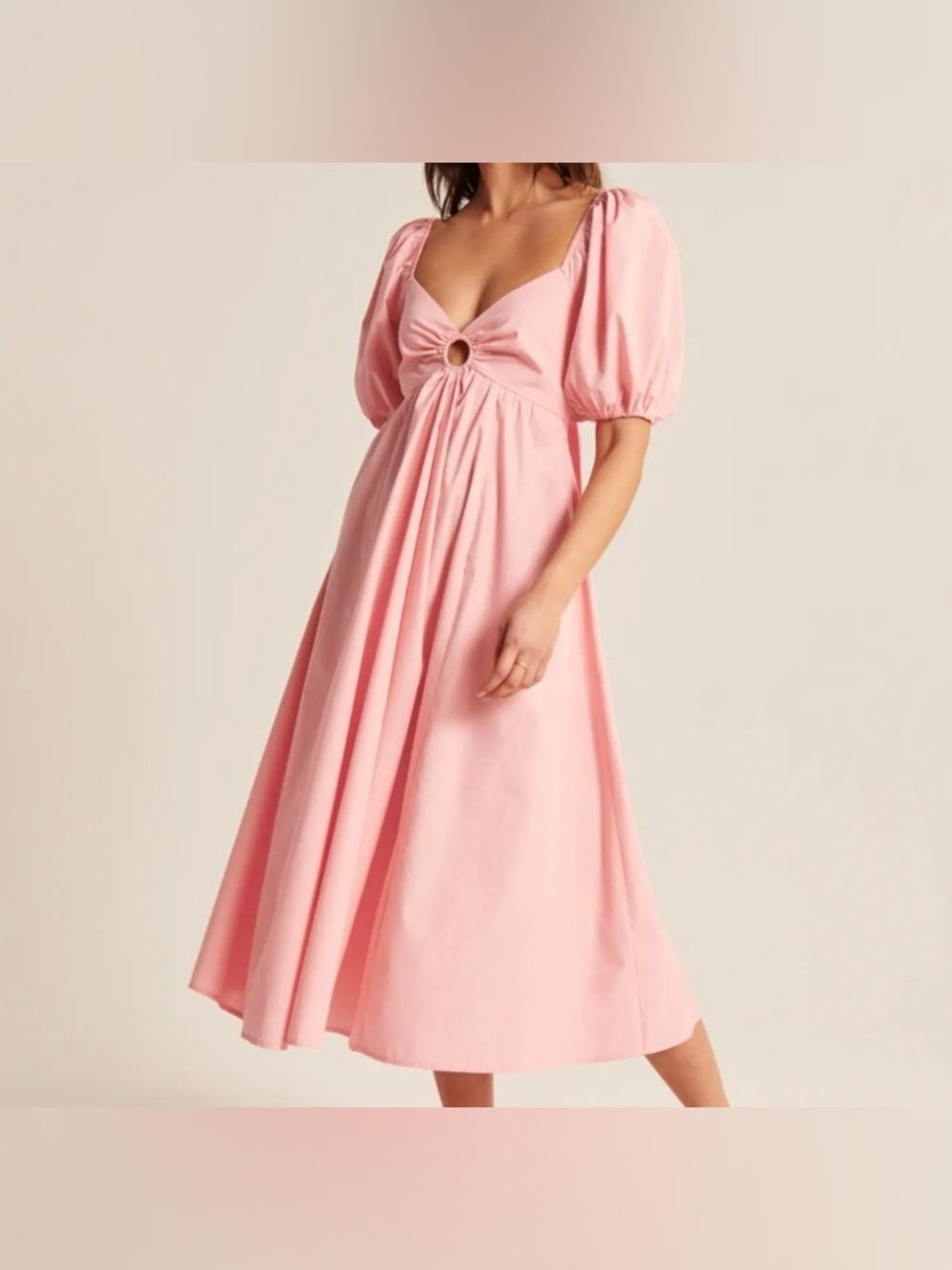 Abercrombie and Fitch O-Ring Backless Midi Puff Sleeve Dress Pink